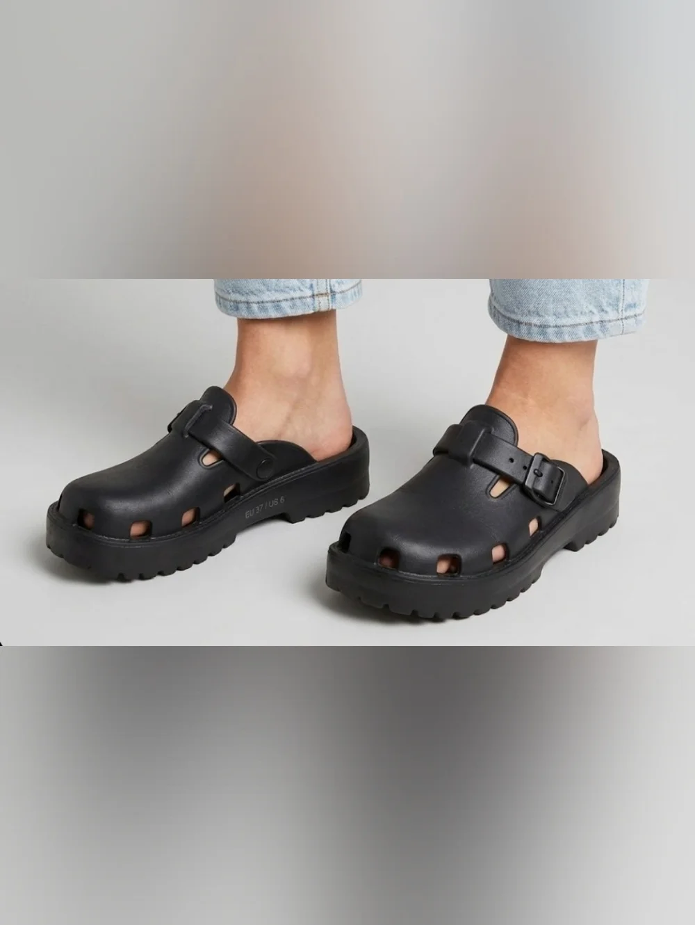 Free People Black Rubber Platform Buckle Clogs EU 37 / US 6 - Picture 16 of 16